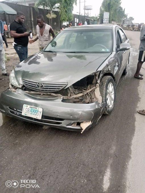 Truck Crushes Keke, Damages Car