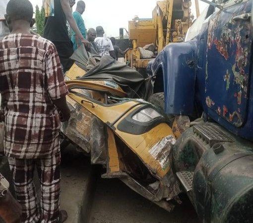 Truck Crushes Keke, Damages Car