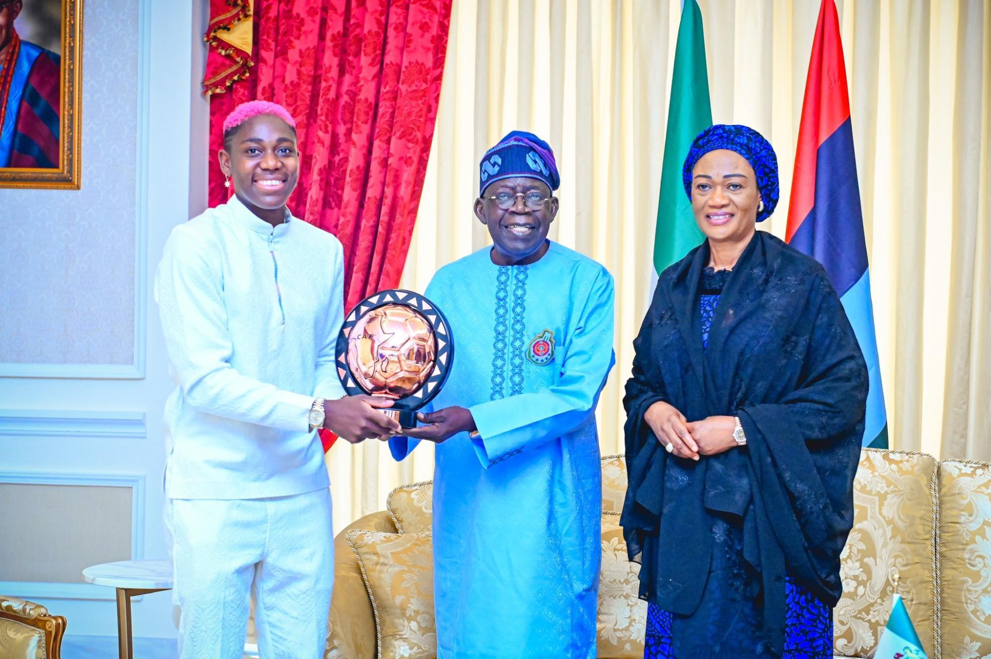 Tinubu, wife host Oshoala in Lagos