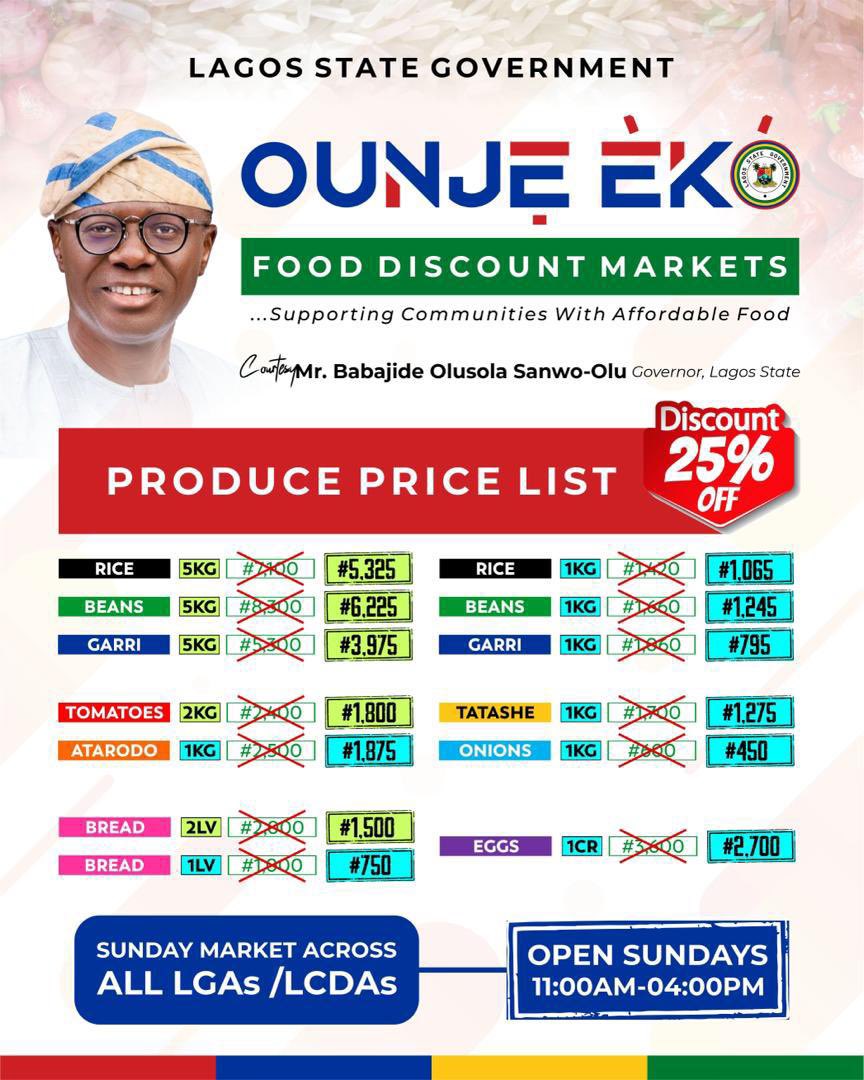 See lists of 57 Lagos discounted Sunday food markets