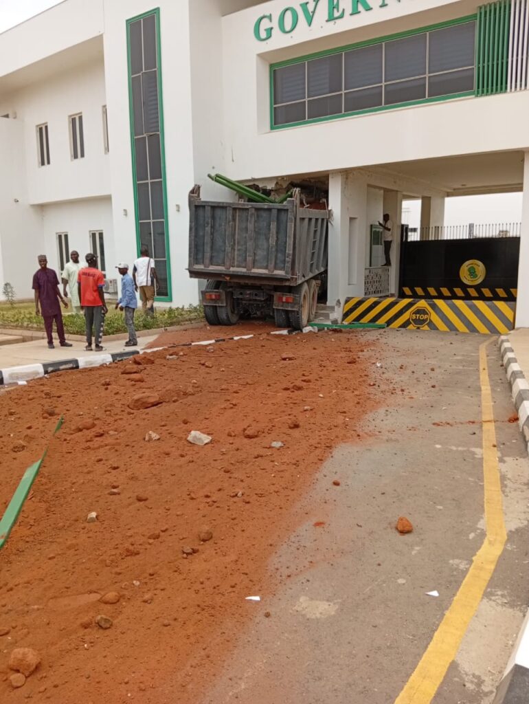 Sand-laden truck rams into Gombe government house gate, damaging multi-million naira structure
