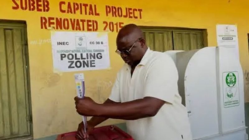 Former Ekiti governor Ayo Fayose casts vote in the ongoing exercise