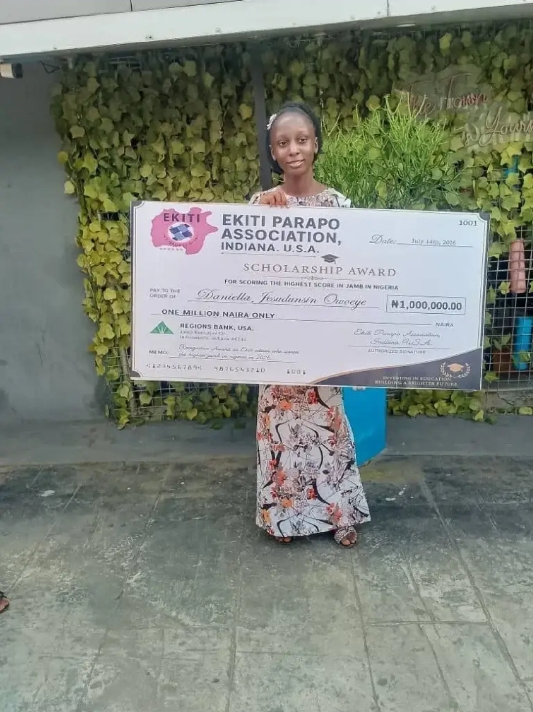 Top-scoring 2026 UTME candidate receives ₦1m scholarship